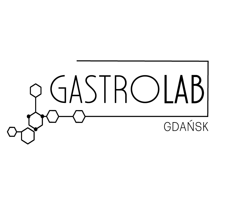 Czarne logo z elementami heksagonów i nazwą gastrolab gdańsk